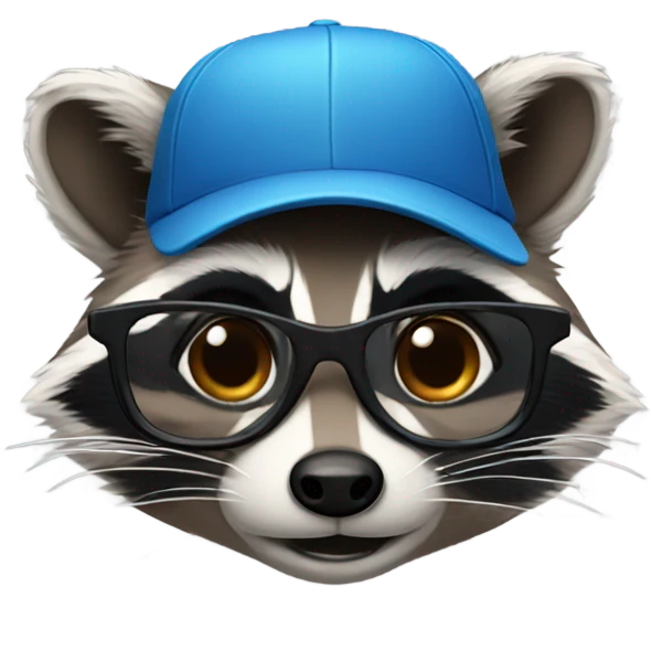 Racoon with baseball cap and glasses emoji