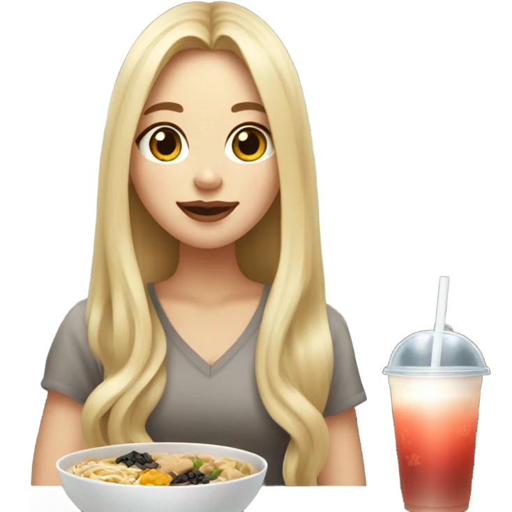  Blonde long hair girl eating Korean food and drinking boba emoji