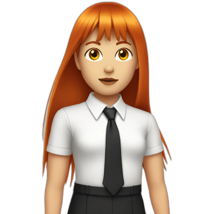 (gril) makima with long straight red hair fringe, yellow eyes with a circle inside and a white shirt and black tie emoji
