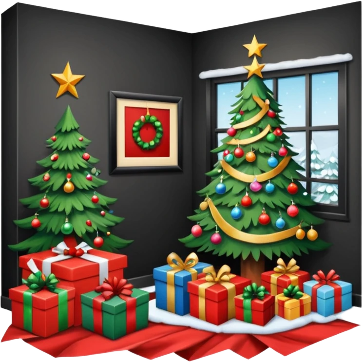 create a realistic room with a lot of  christmas chaos emoji