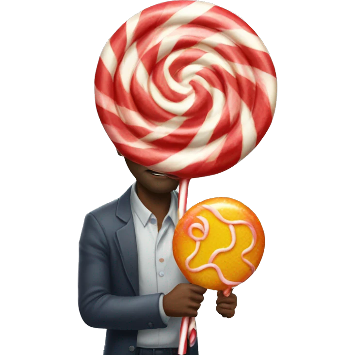 man trying to eat enormous lollipop emoji