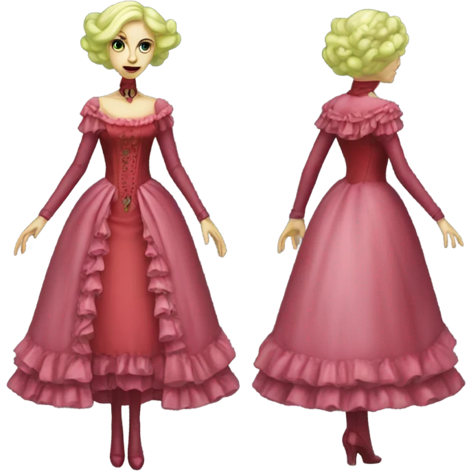 galora "green blonde alien woman"  in red pink Victorian dress elegant, full body emoji