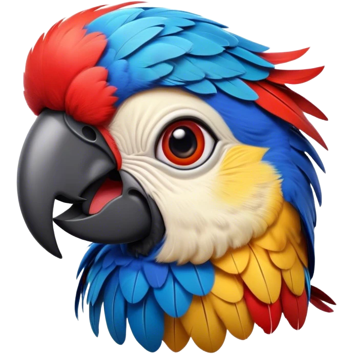 Cinematic Realistic Comical Macaw Portrait Emoji, Head tilted dramatically with an exaggeratedly amused expression, featuring a striking array of vividly detailed scarlet and blue feathers with bold natural accents and wide, expressive eyes full of playful disbelief, rendered with lifelike texture and vibrant hues, high shine, dramatic yet playful, styled with an air of cheeky avian mischief, soft glowing outline, capturing the essence of a spirited and over‐the‐top macaw that looks ready to flap its way into viral fame! emoji