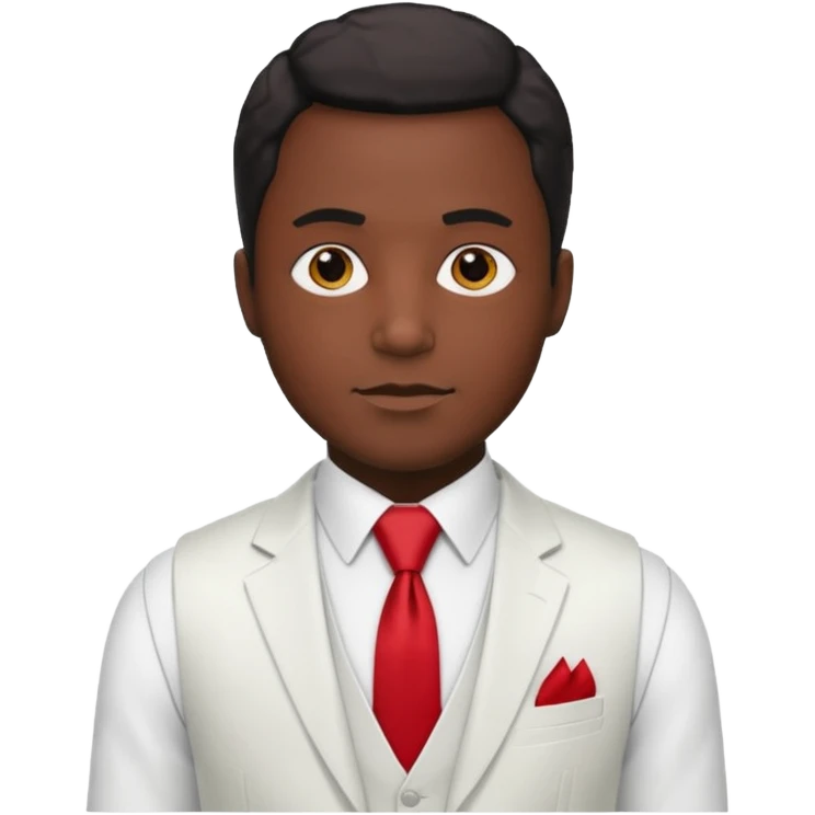 businessman, black skin, white suit vest, red tie emoji