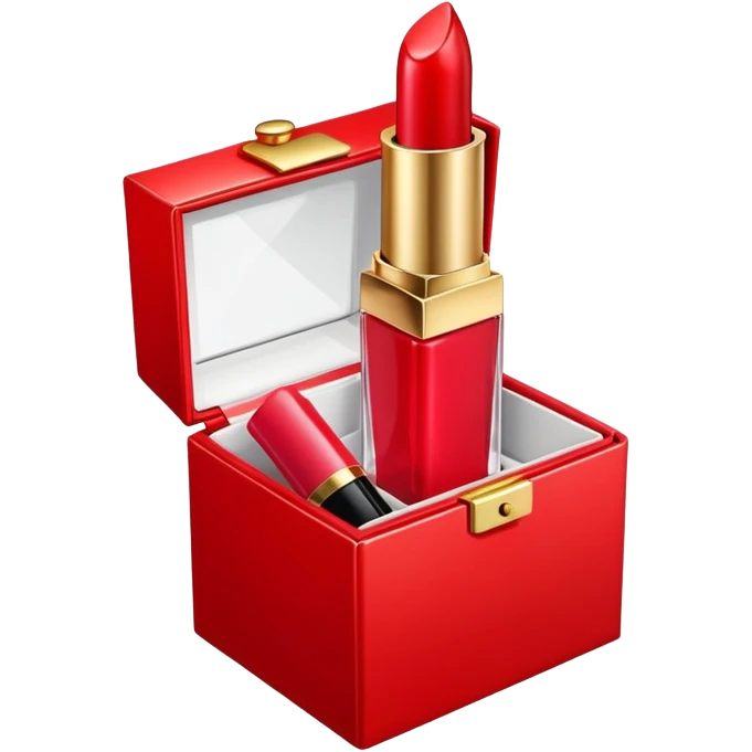 an opened box with a lipstick and a small perfume bottle inside emoji