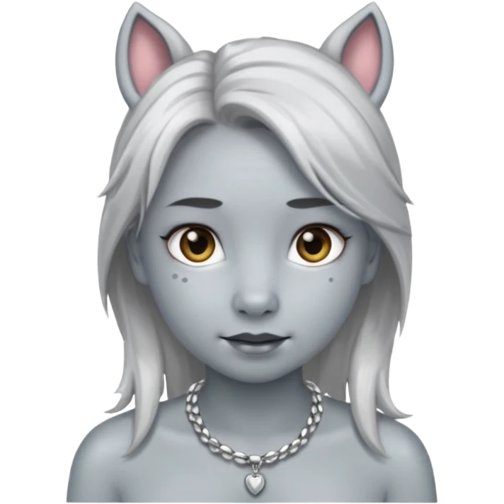 Female with Silver Necklace, grey skin,pony hair, more bright silver,highlight necklace, different expressions. emoji