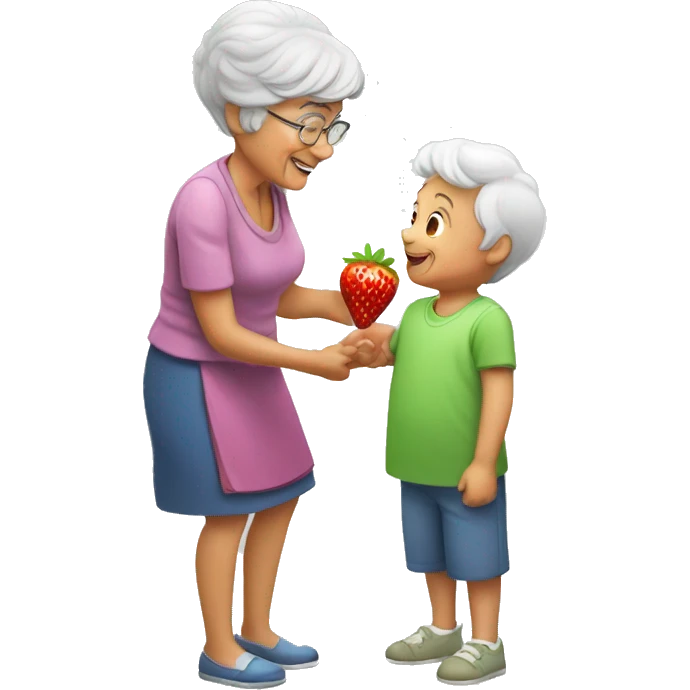 grandma giving a strawberry to kid emoji