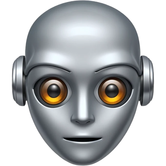 Synthoid emoji, robotic head with digital eyes, chrome finish emoji