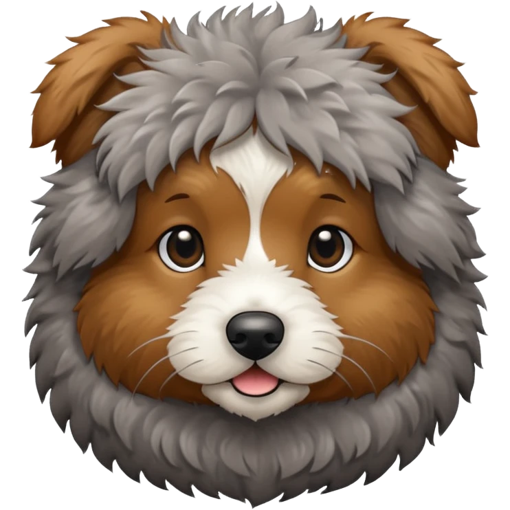 Aussie doodle with light and dark brown fur with tuffs of grey emoji
