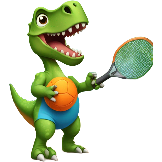 Dinosaur playing pickleball emoji
