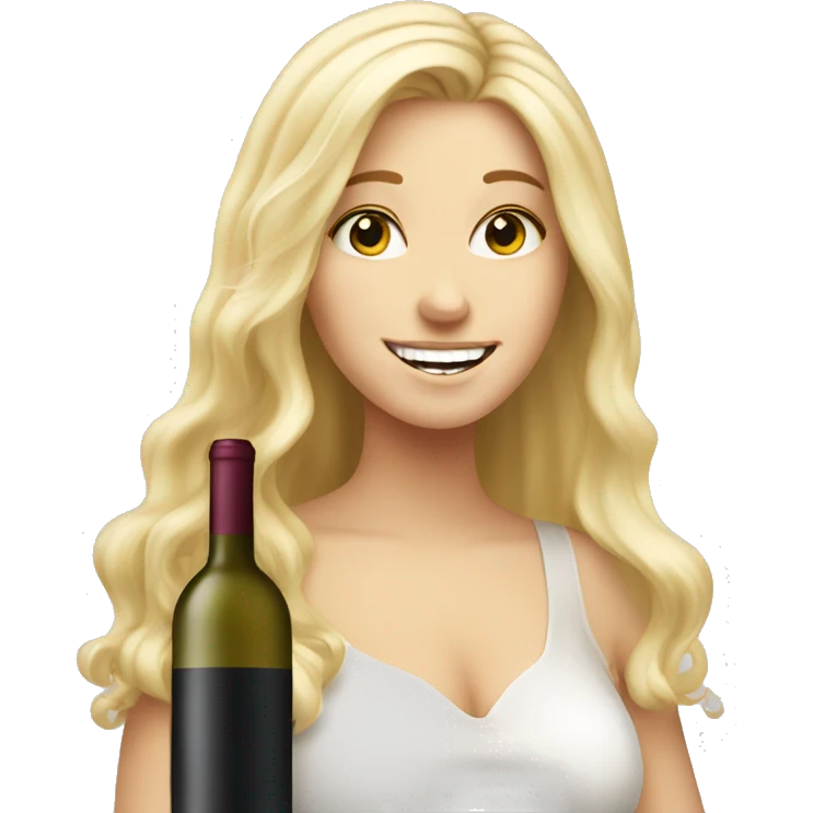 blonde white girl happy with pretty wine emoji