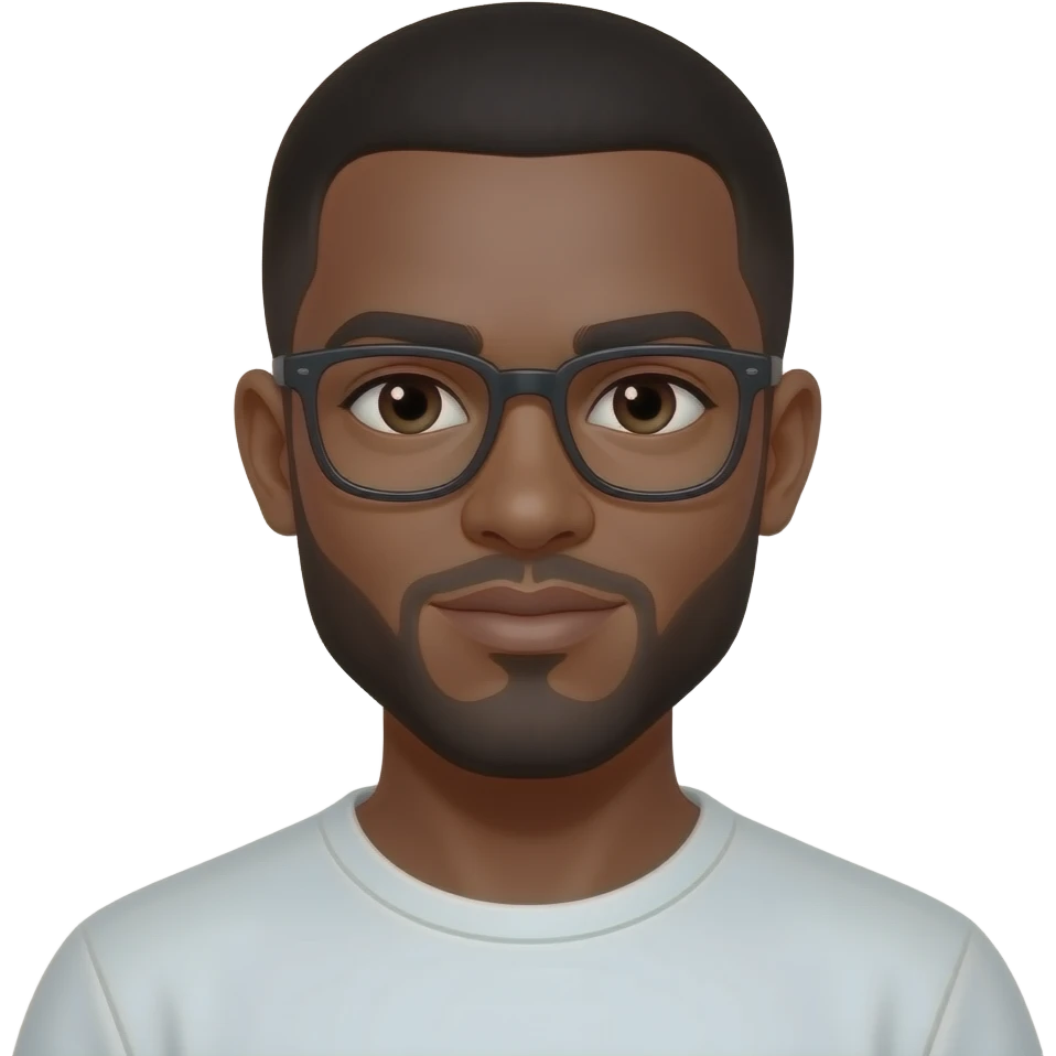 young black male, with beard and short hair and glasses on and a brown skin emoji
