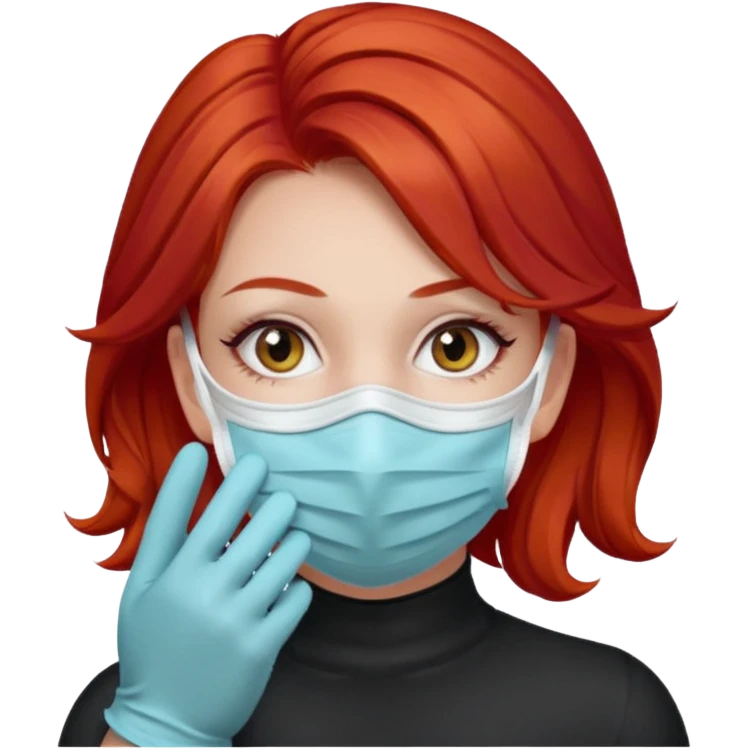 girl with red hair wearing gloves and covid mask emoji