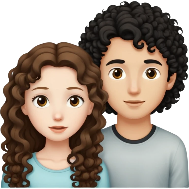 long light brown hair girl with pale skin and boy with black curly hair and tanned skin looking at each other emoji