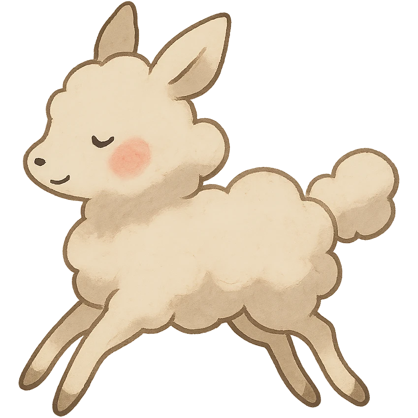 vanilla-colored cloud doe with rosy cheeks, floating with witch-like grace, social media brand identity mascot, Ghibli style emoji