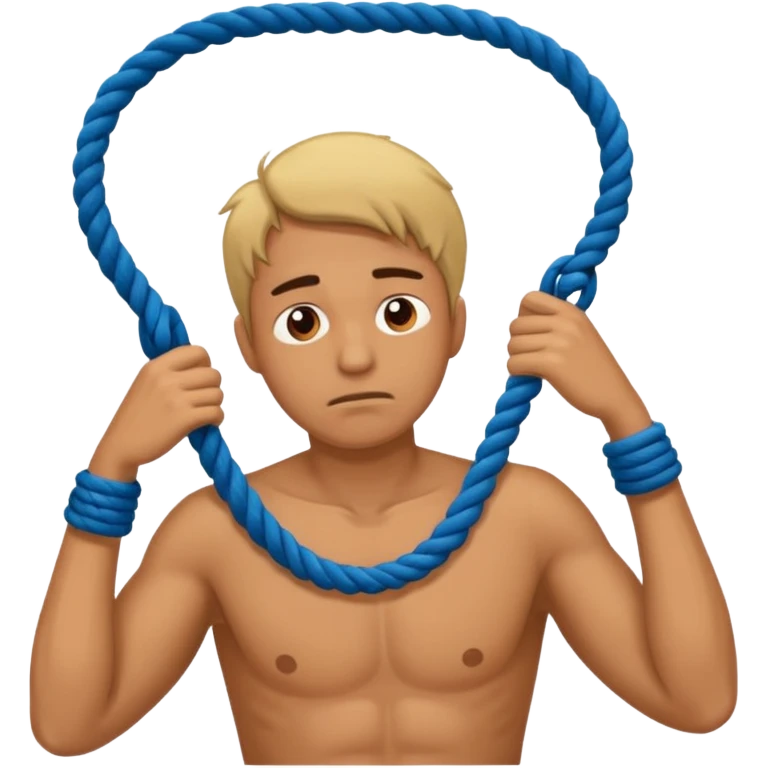 A man suffocating himself with a rope emoji