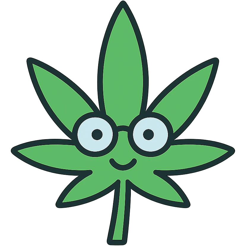 clean icon of a fun and friendly weed leaf with glasses emoji