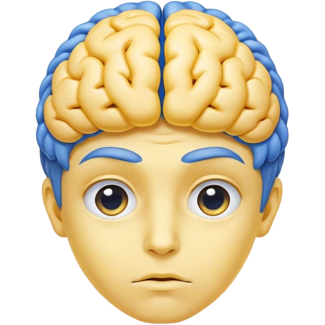Adult person face emoji with a blue brain for hair and yellow skin emoji