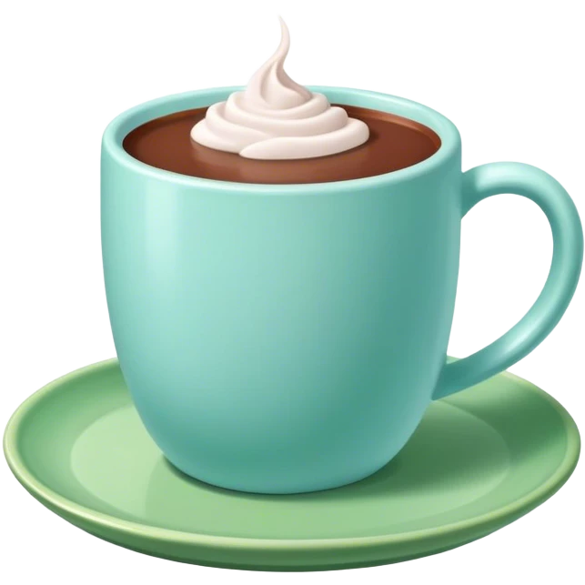 hot chocolate in a pastel blue mug on a green plate emoji