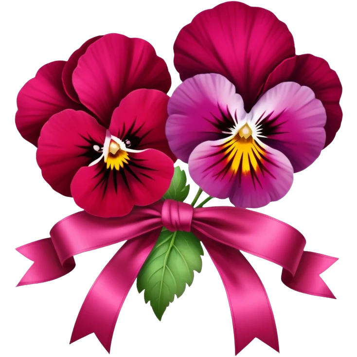Pansies in Persian red color tied with silk aesthetic ribbon of powder raspberry color in glamour vintage theme emoji