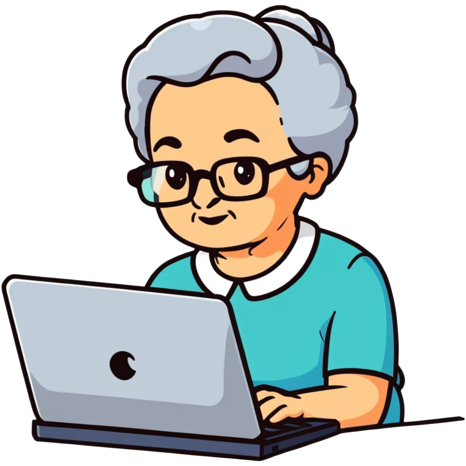 grandma typing on a computer emoji