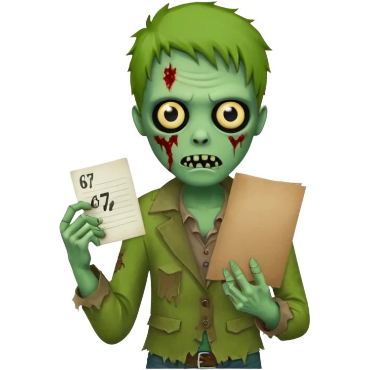 Zombie holding a note that says 67 emoji