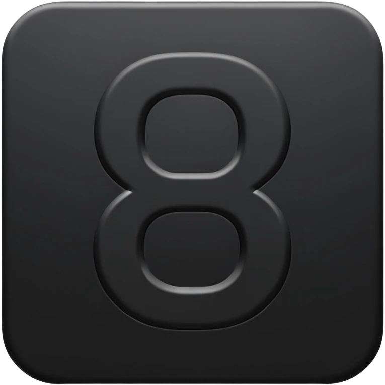Minimal emoji, number 8 made of solid matte black metal, thick symmetrical form, subtle metal texture, deep shadows, no glow, no neon, flat emoji design, centered, transparent background emoji