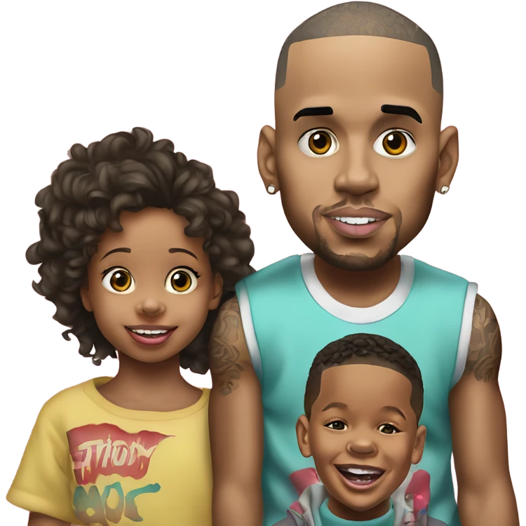 Hyper Realistic Chris Brown with daughter Royalty, son aeko emoji