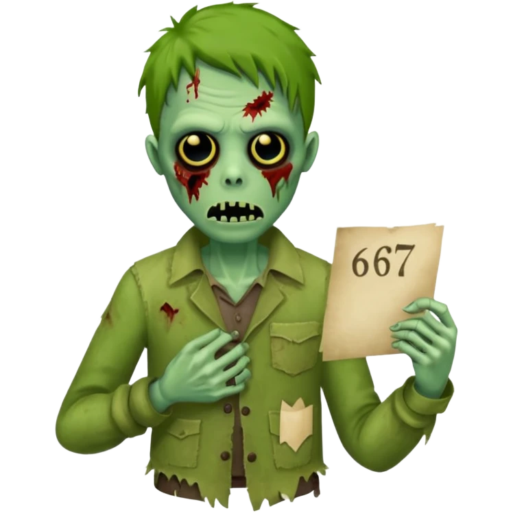 Zombie holding a note that says 67 emoji