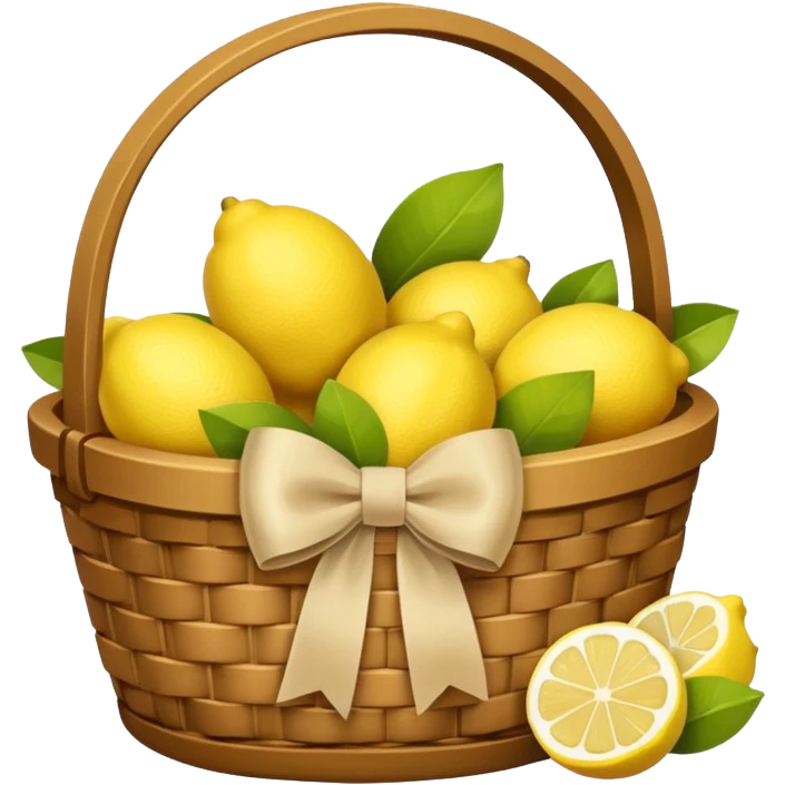 Basket with a beige bow and books and lemons emoji