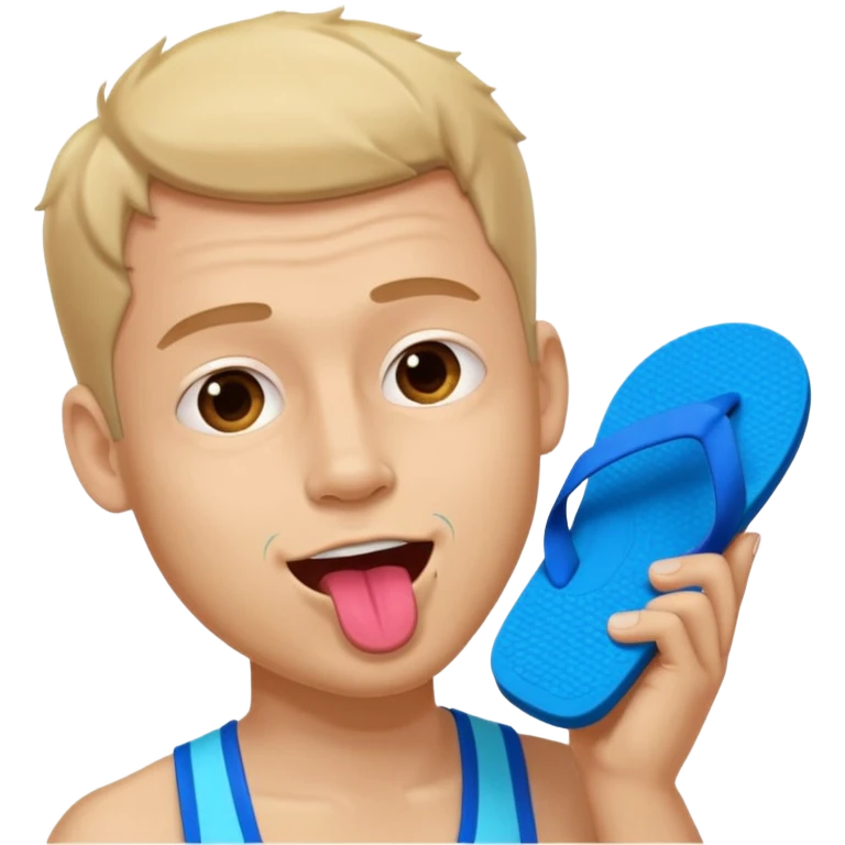 A man is licking a pair of flip-flops. emoji