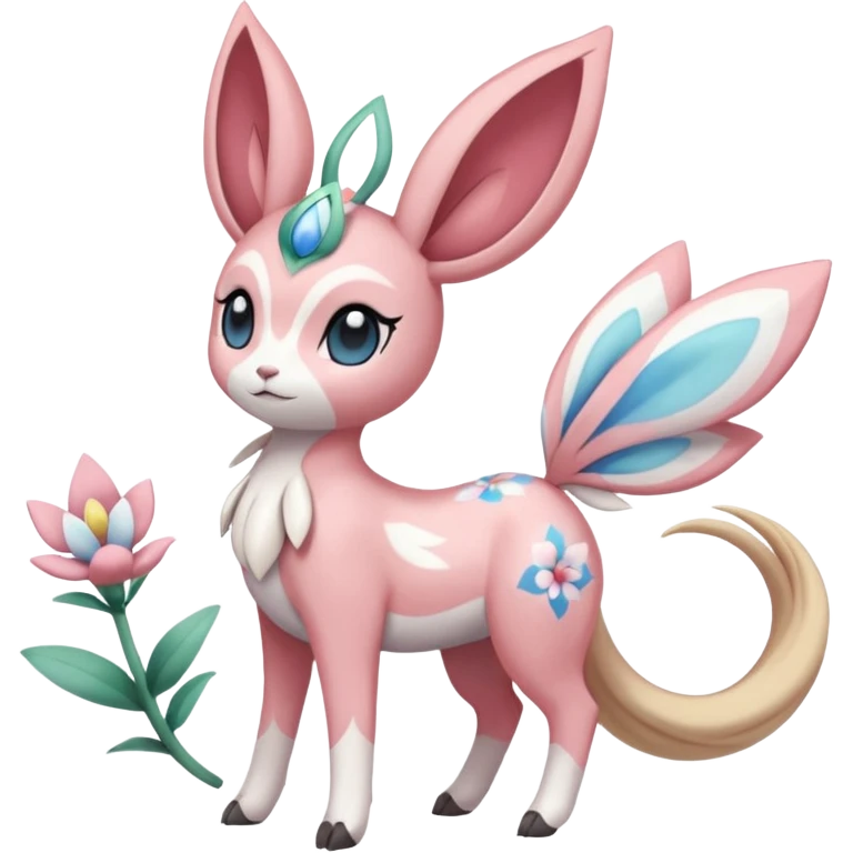  Romantic Pastel Elegant Beautiful Gorgeous Pretty Realistic  Floral Meloetta-Sylveon-Palkia-Cresselia-Digimon-Pokémon-Fakémon-hybrid-fusion, full body emoji