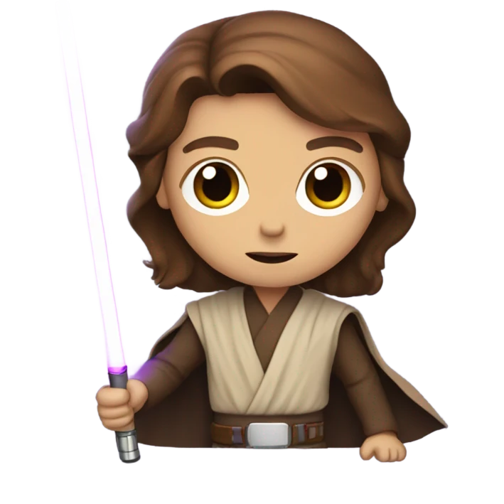 Brown haired Jedi with purple light saber emoji