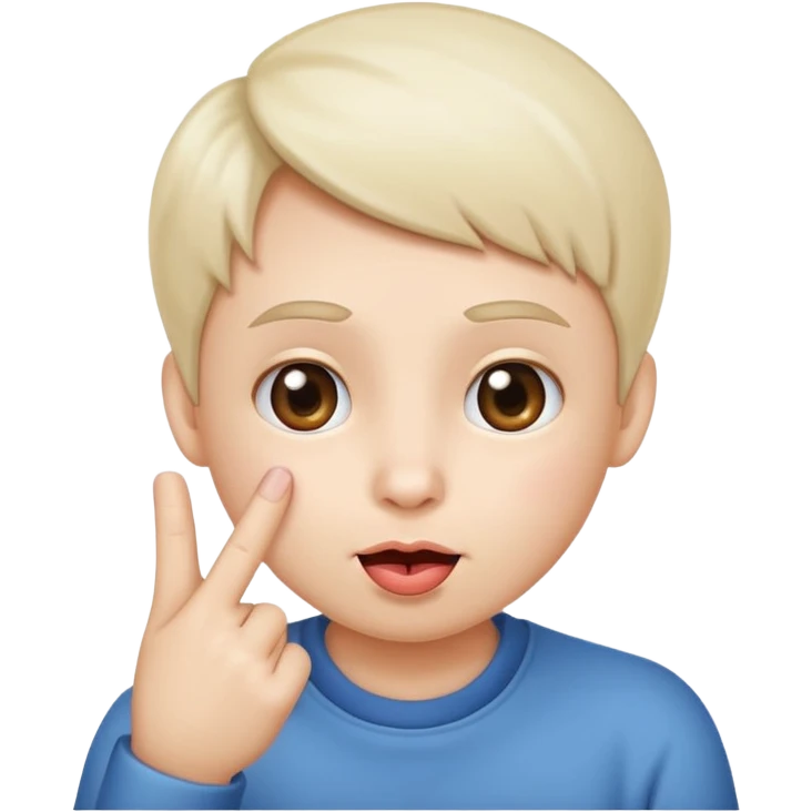 face with neutral expression, no tongue, two index fingers gently pressing on cheeks, playful and cute emoji