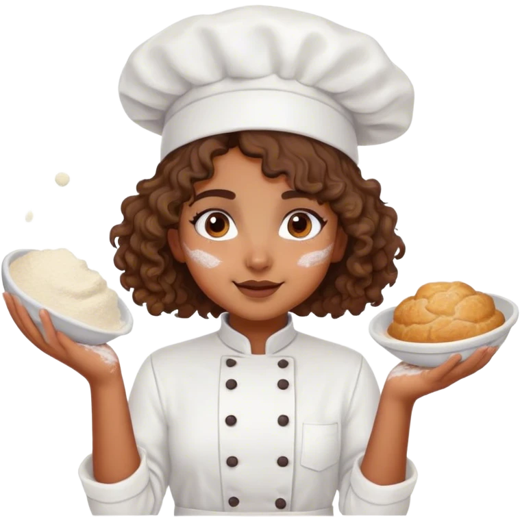 Brown girl, pastry chef with curly brown hair emoji