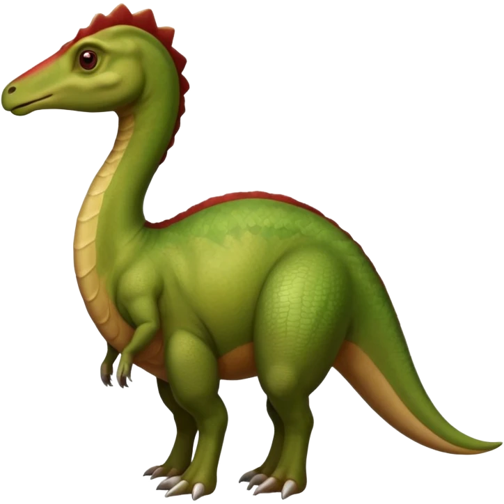 A green parasaurolophus with a dark red crest and a light brown underbelly  emoji