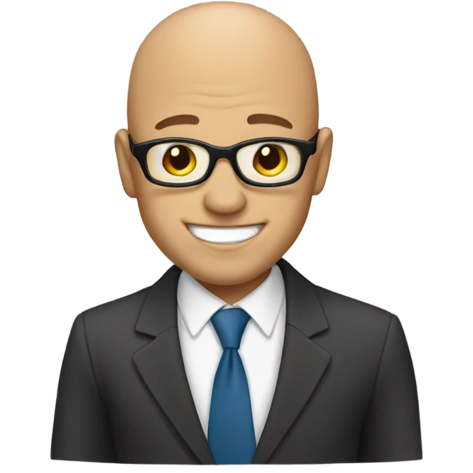 bald man in suit smiling and drinking coffee emoji