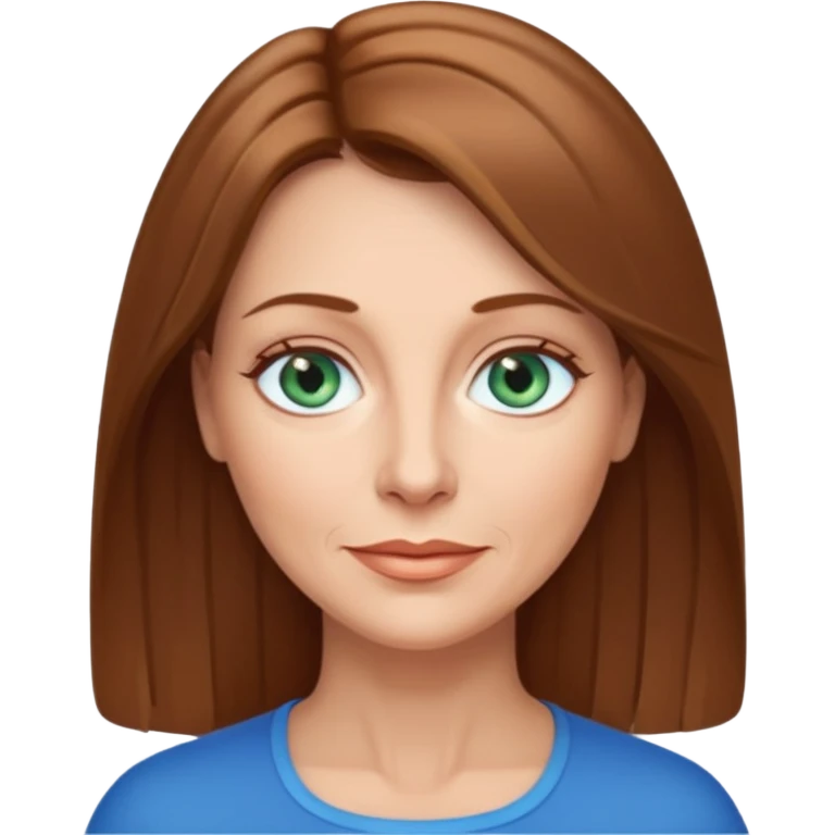beautiful 50 yr old woman, straight light brown hair, blue green eyes emoji