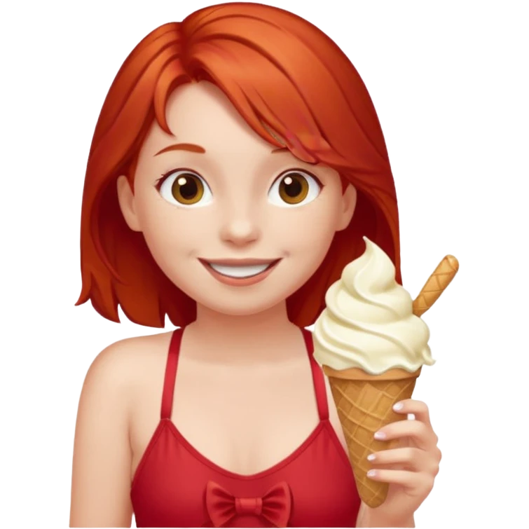 girl kid red haired swimsuit, eating ice cream, sun emoji