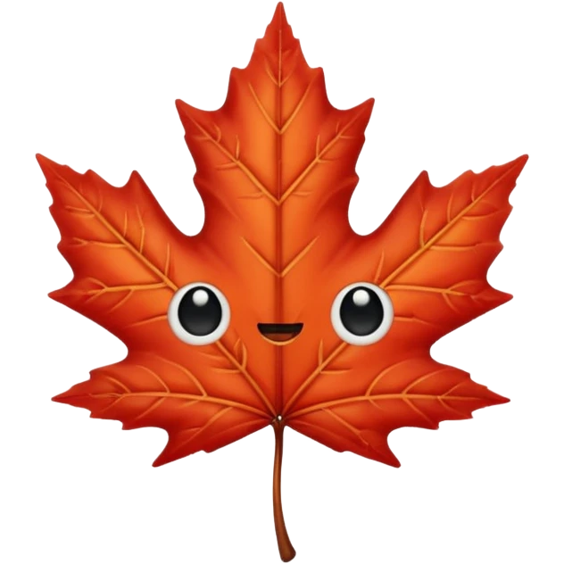 emoji, feuille d'érable couleur vermeille, deux yeux ronds noirs brillants emoji