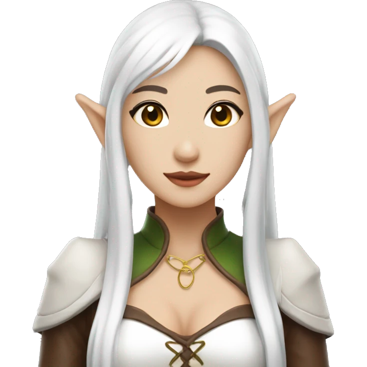 Asian feminine body slim long white hair elf leather costume emoji