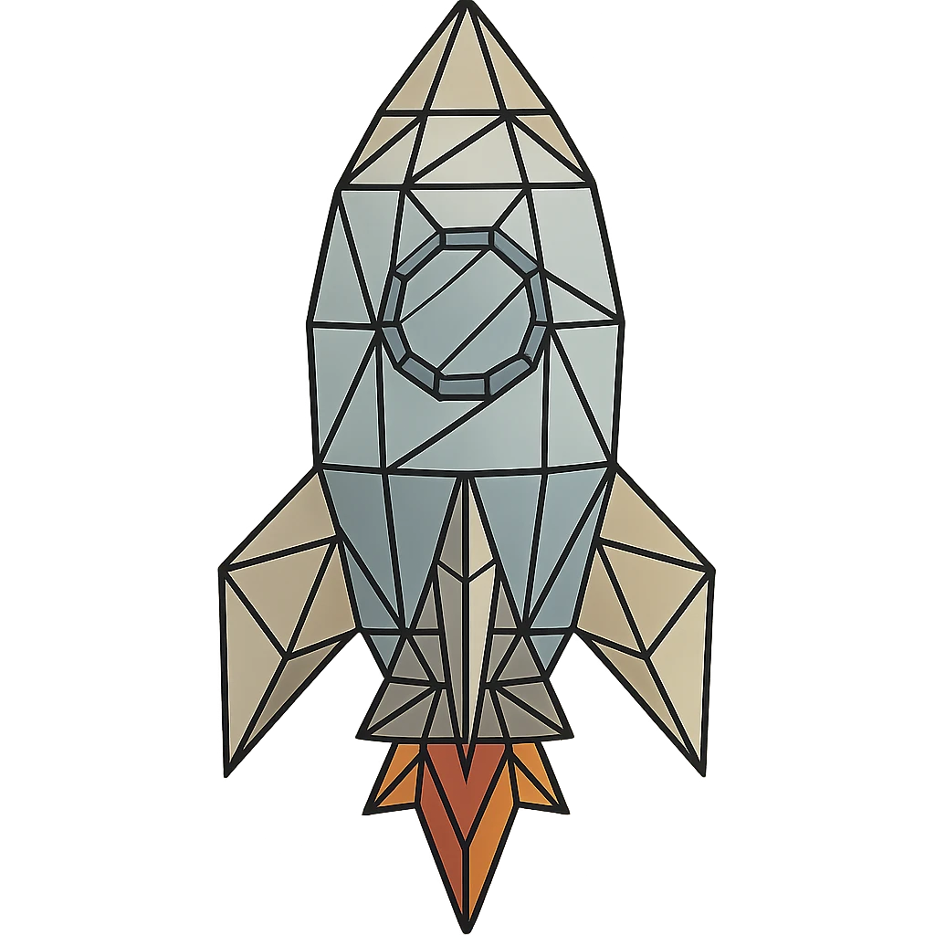 rocket ship, low-poly wireframe style, geometric shapes, minimal color, clean lines emoji