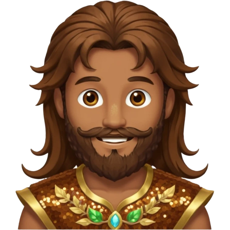 Pan, God of Nature from Gods and Goddesses with long brown hair and beard, brown sequin outfit emoji