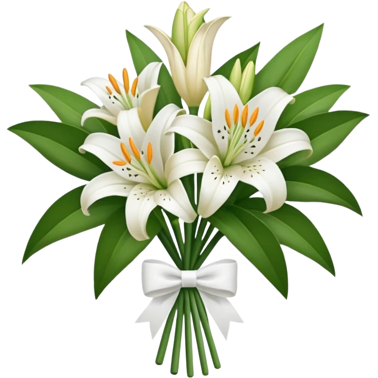 Big white bouquet of Lillie’s with white bow  emoji