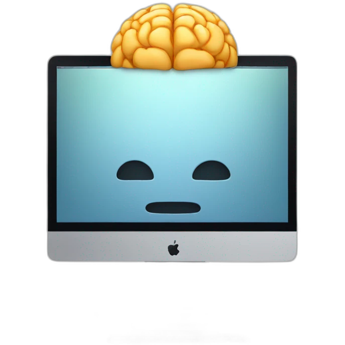 iMac with brain on screen emoji