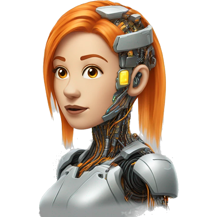Head Female cyborg orange hair and circuits emoji