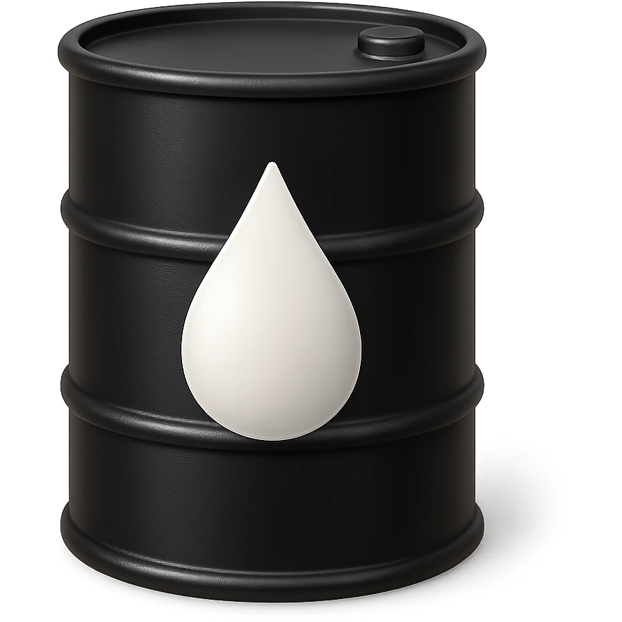 Сгенерируй мне в стиле детализированного емодзи черную бочку на которой нарисованна белая кампля капля, как логотип emoji