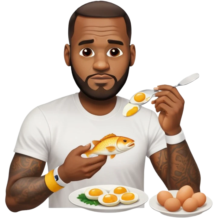 LeBron James eating eggs and fish in the sunlight emoji