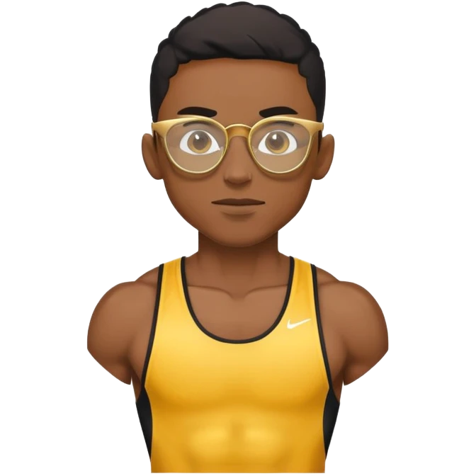 skinny black boy athlete in stringer with gold glasses emoji