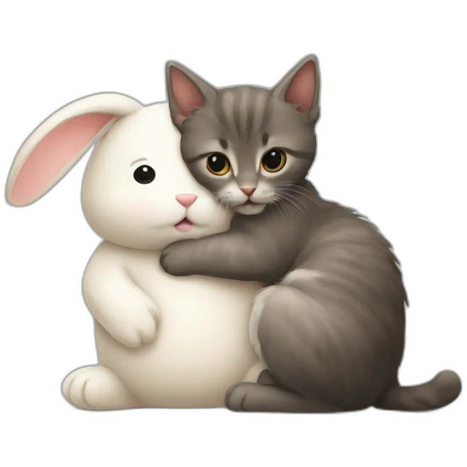 a kitten hugs a bunny emoji